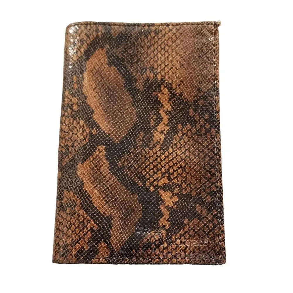 Bi-Fold Checkbook Wallet Snakeskin Designed Mens Brown Leather ACCESS DENIED